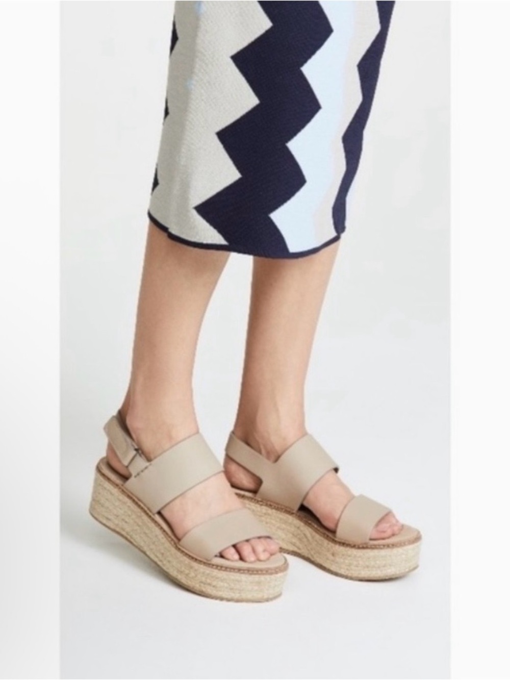 Vince Janet Leather Sandals Taupe Tan Platform Espadrille Wedge Size 7M Preowned